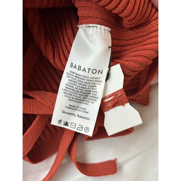 Aritzia Babaton | Orange Sculpt Knit Tie-Back Long-Sleeve Sweater | Sz XS - Picture 7 of 8